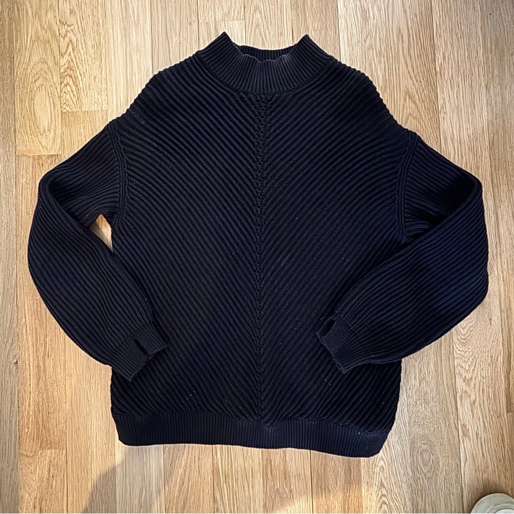 Marine Layer Slouchy Black Ribbed Sweater faux turtle neck